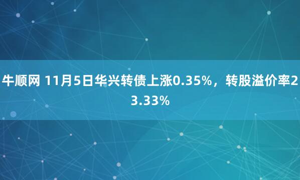 牛顺网 11月5日华兴转债上涨0.35%，转股溢价率23.33%